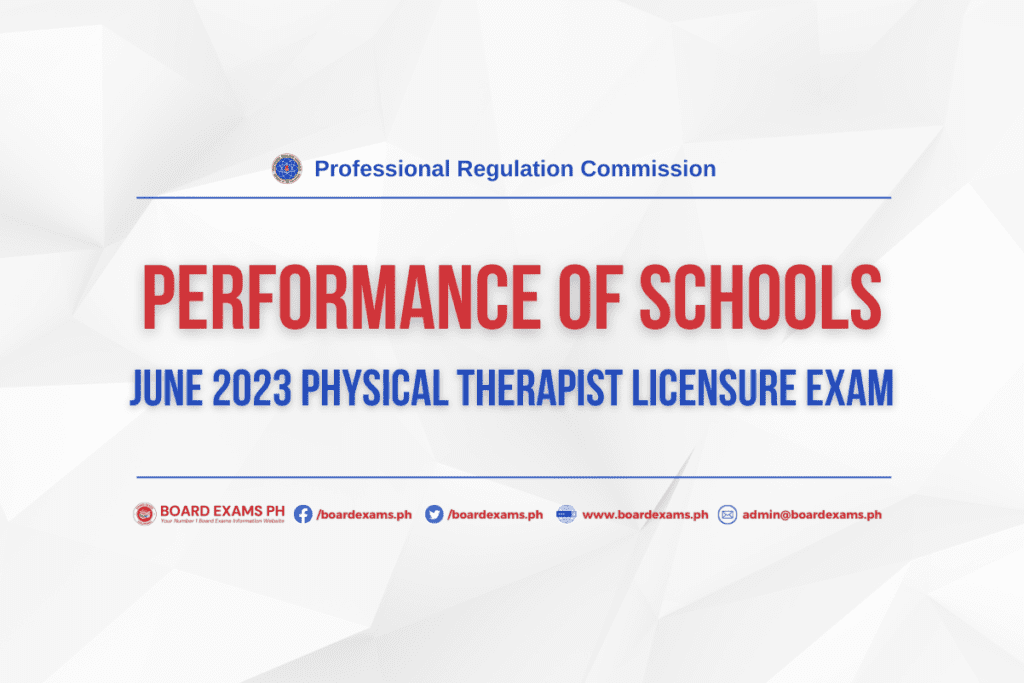 PERFORMANCE OF SCHOOLS June 2023 Physical Therapist Licensure Exam