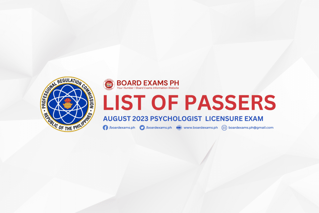 LIST OF PASSERS August 2023 Psychologist Licensure Exam Results