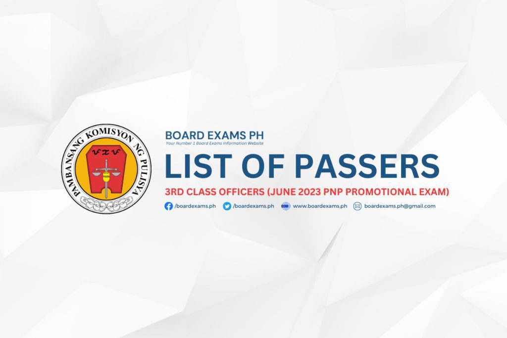 3RD CLASS OFFICER PASSERS: June 2023 PNP Promotional Exam Results