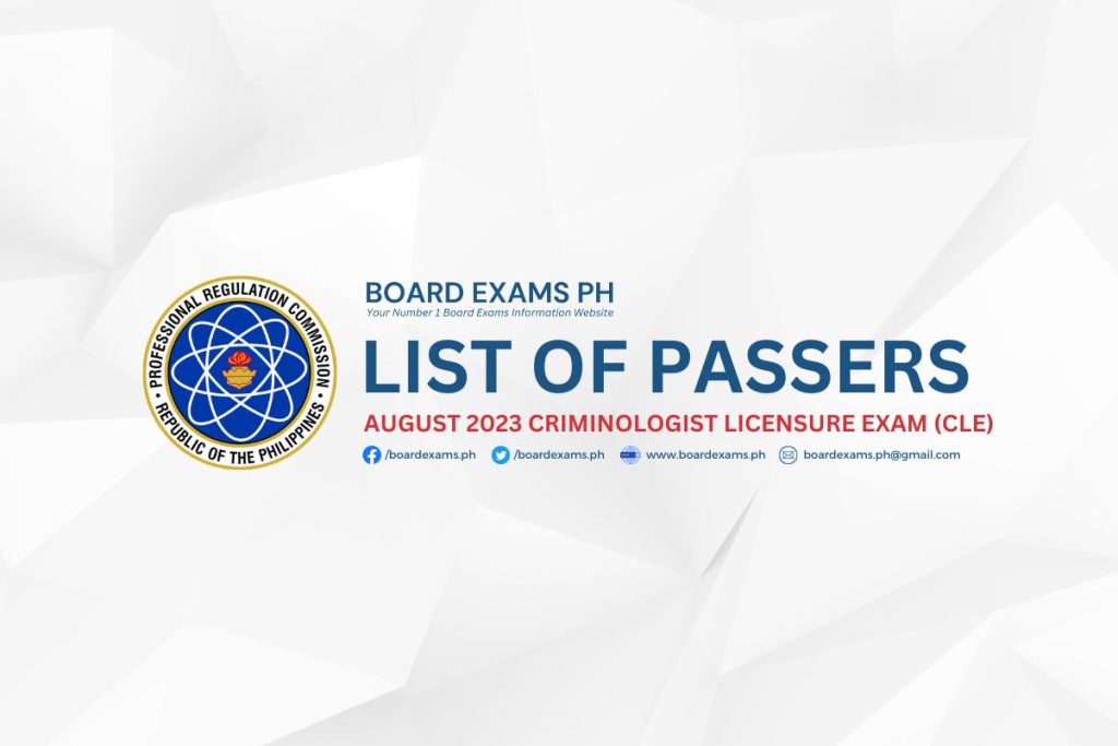 CLE RESULTS August 2023 Criminology Licensure Exam List of Passers