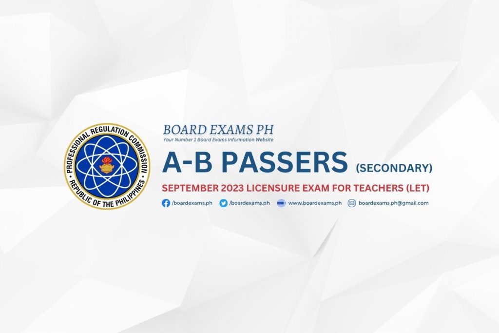 A-B PASSERS SECONDARY: September 2023 Licensure Examination For ...