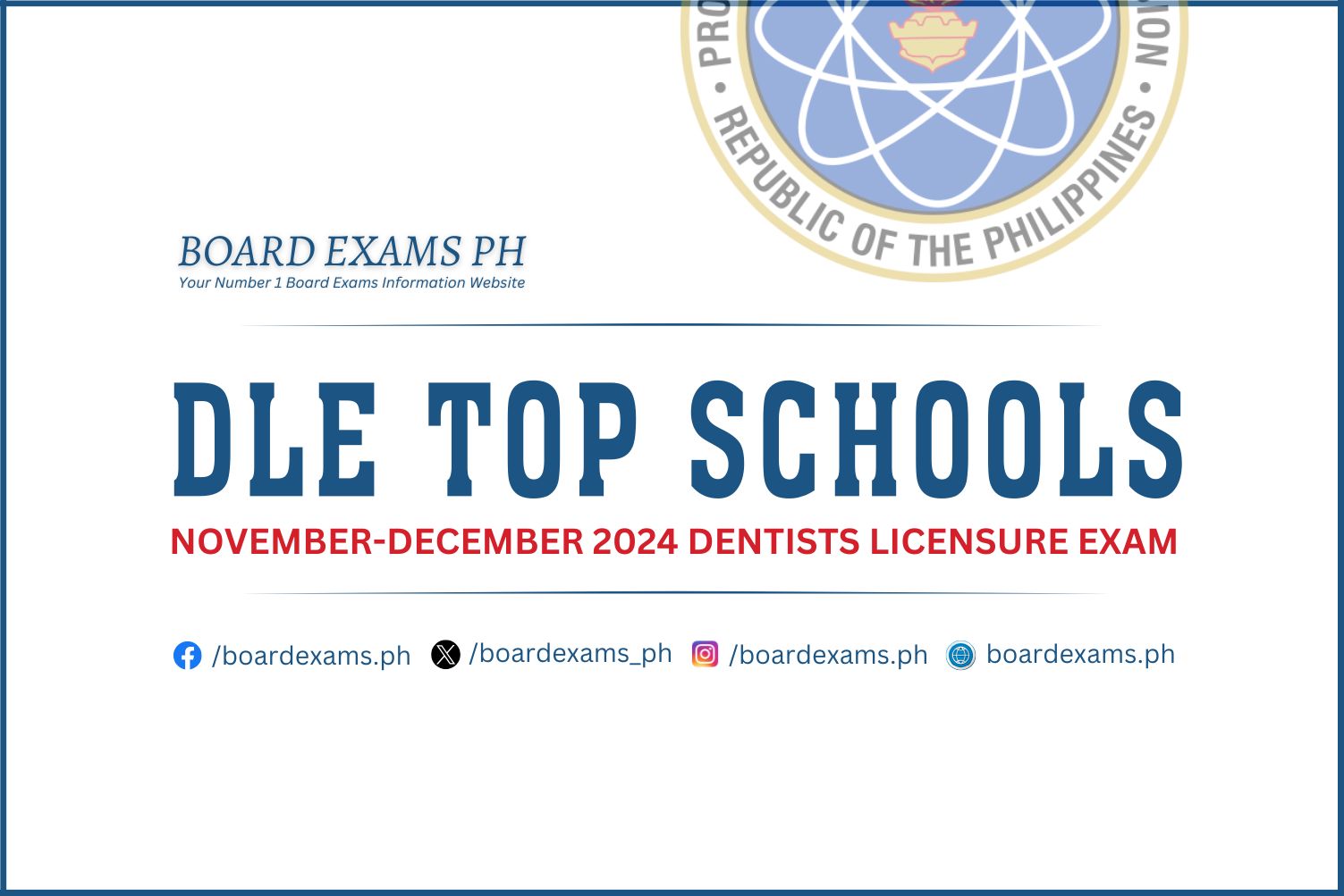 PERFORMANCE OF SCHOOLS: November-December 2024 Dentists Licensure Exam ...